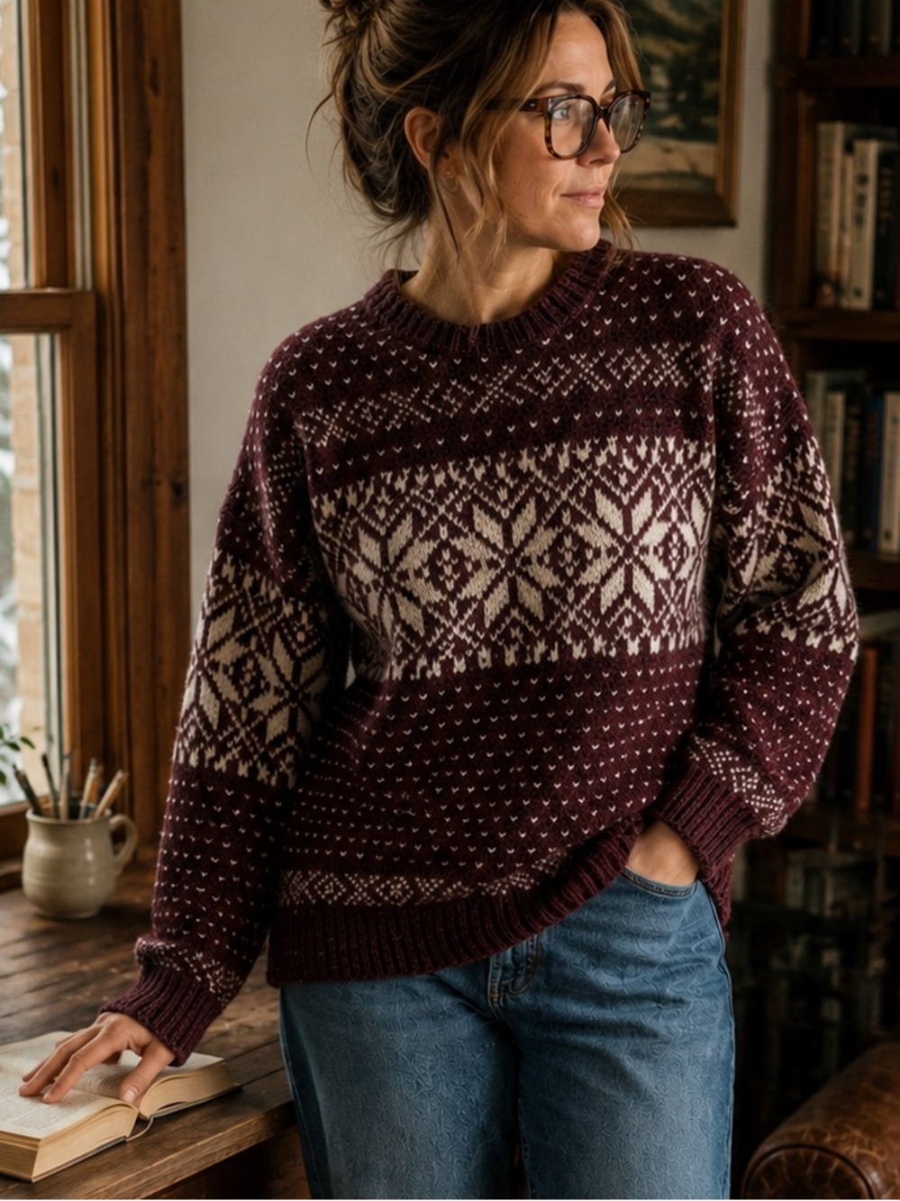 Vintage Eddie Bauer Fair Isle Snowflake Sweater 90% Wool Made USA Women’s Large